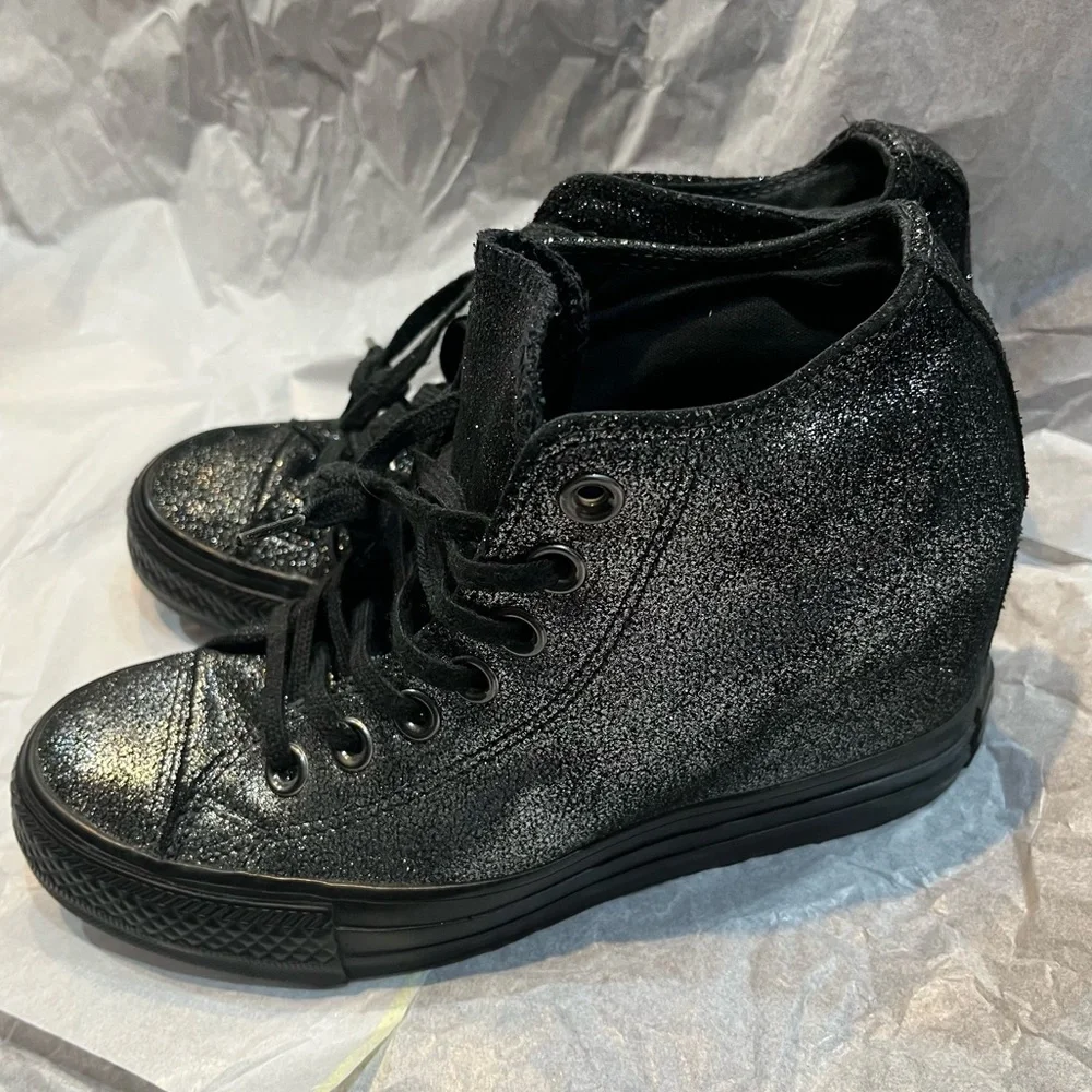 Converse Chuck Taylor All Star Lux Hidden Heel Wedge Black Silver Womens 6. - Picture 2 of 11